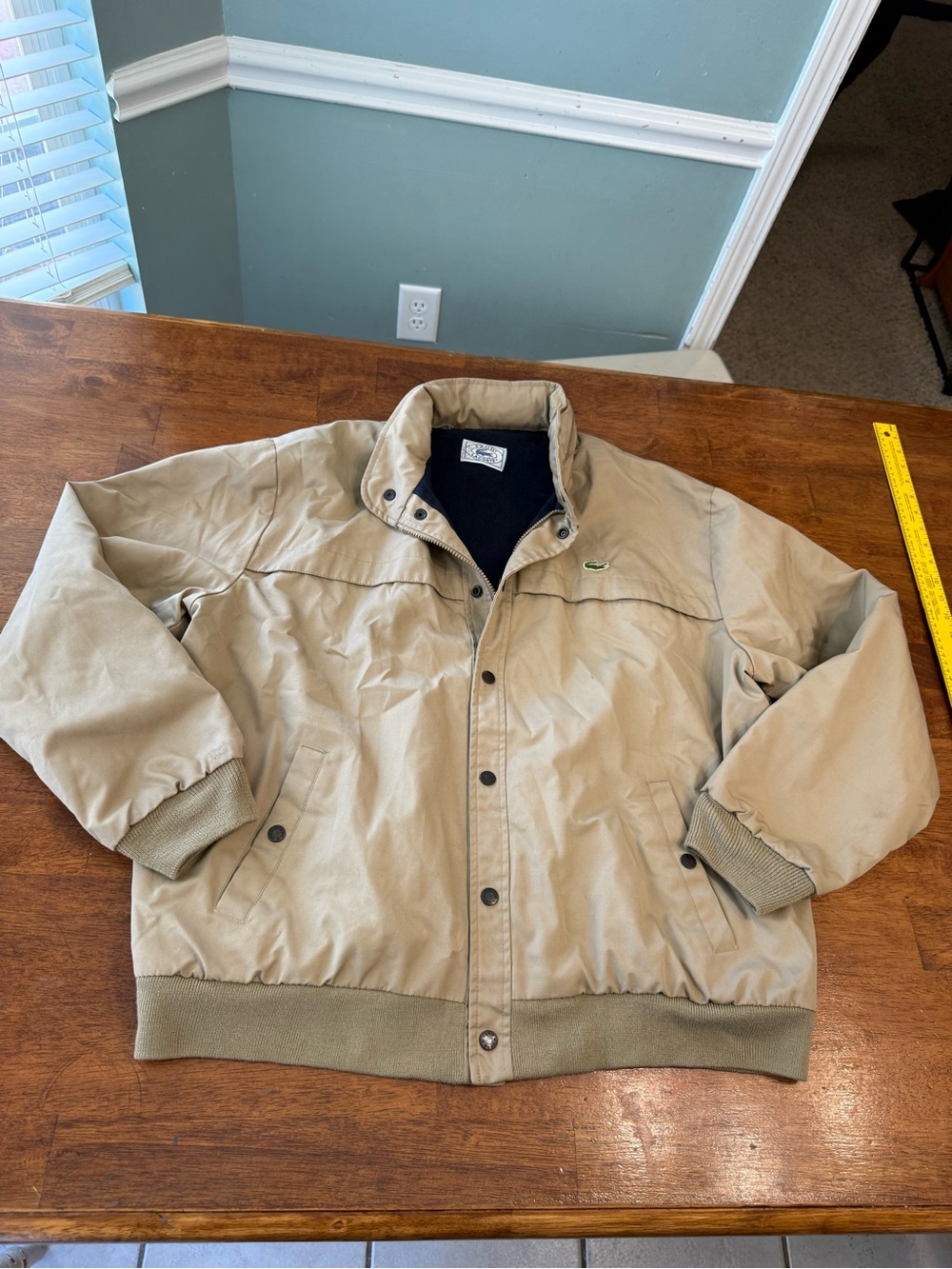 Vtg 80s Izod Lacoste Bomber Jacket Men XL Khaki Tan Fleece Lined Zip Hood Gorp
